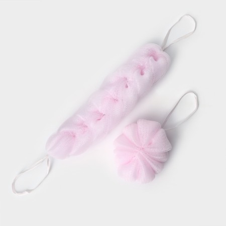 A set of body washcloths Cupellia spa: braid 70 g + shell 50 g, pink color