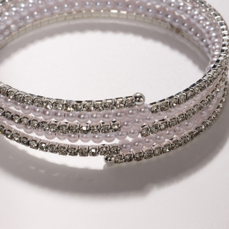 Bracelet spring "Pearls" small, d = 5.5, white color in silver-3