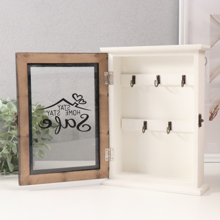 Keywater Wood "Roof House with hearts" Black with white 5.8x19x25.6 cm-3