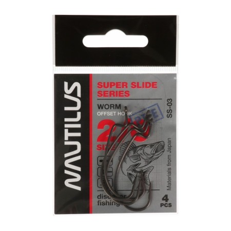 Offset hook Nautilus offse Super Slide Series Worm SS-03PTFE, No. 2/0, 4 pcs.