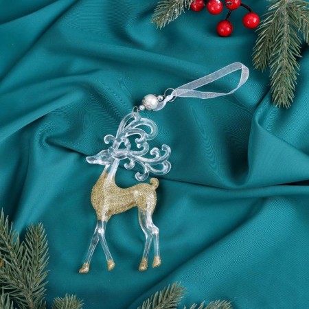 Christmas tree decoration "Deer with patterned horns shine" 9x16 cm, mix, transparent gold