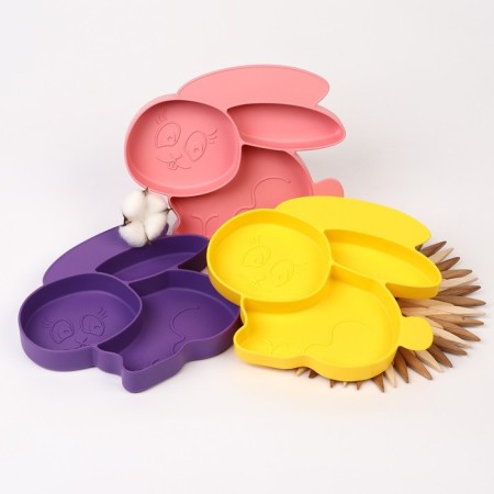 Silicone children's plate "Bunny" with sections, color mix-1