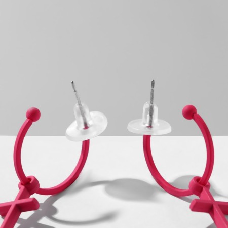 Emall earrings "Cross" on the ring, the color is matte pink-1