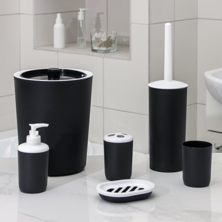 Set for the bathroom "Light", 6 items (soap dish, dispenser, 2 glasses, brush, bucket), black color-3