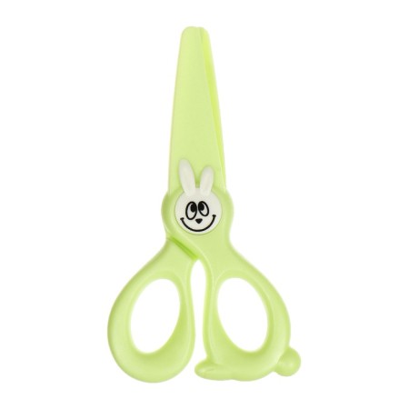 Scissors 11.8 cm plastic handles, rounded ends of the blades, Green Bunny Calligrata-1