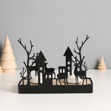 Climber Metal, wood on 2 candles "deer and houses" d = 4 cm 7.5x18x14 cm