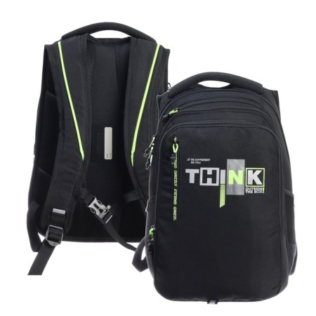 Youth backpack 42 x 31 x 22 cm, Grizzly, ergonomic back, laptop compartment, black/green