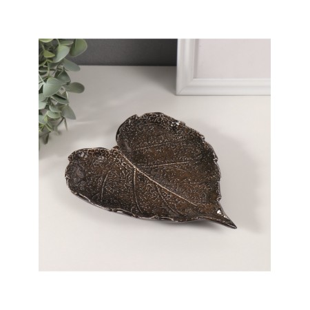 Souvenir ceramic stand "Sheet with veins" brown gloss 16x19.5x2.5 cm-1
