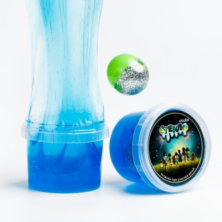 Slime "Glass" blue with capsule silver inside, 90 g in a bank, mix