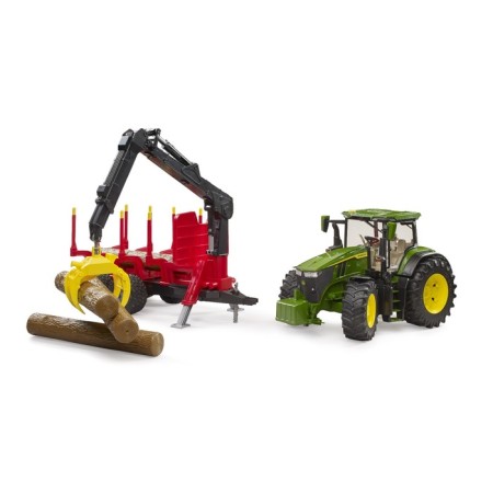 Tractor Bruder John Deere 7r 350 with trailer and 4 logs-5