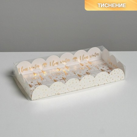 Box for confectionery with PVC cover "Snow", 10.5 x 21 x 3 cm, New Year