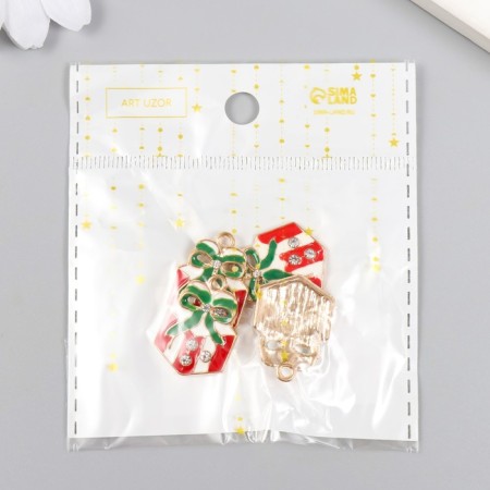 Decor for creativity Metal "Gift" enamel, rhinestones 2.5x1.8 cm-3