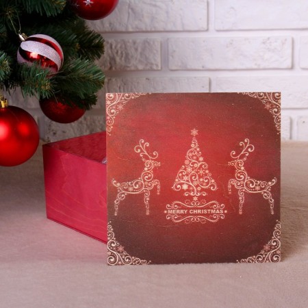 Gift box "Merry Christmas, with deer", burgundy, 20 × 20 × 10 cm-1