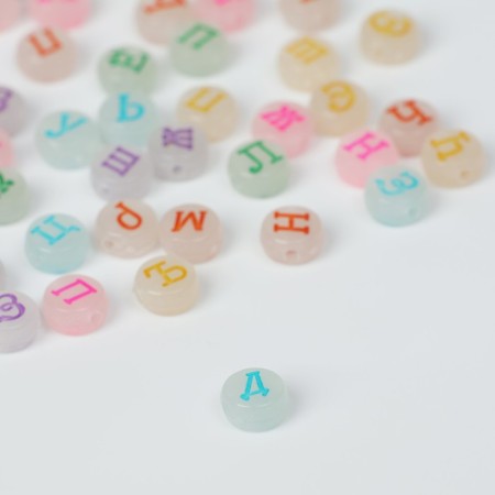 Acrylic bead phosphorus “letters Russian” mix, 7 × 4 mm, set 10 g, color mix-2