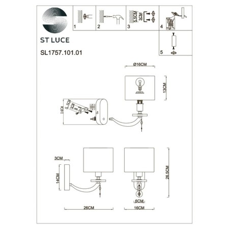 Sconces st. SL1757.101.01. Katena. 1x40 W, E14, 16x27 cm, Nickel color-6