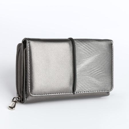 Women's wallet on the button, gray color