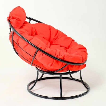 Armchair "Papasan" mini, with a red pillow, black frame, 81x68x77cm-1