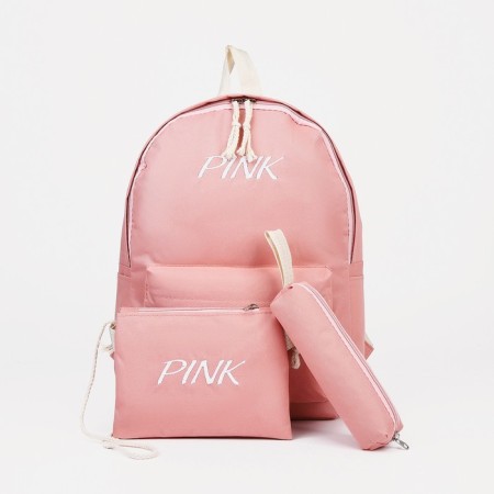 Set of backpacks on lightning from textiles, cosmetic bags, pencil case, pink color-3