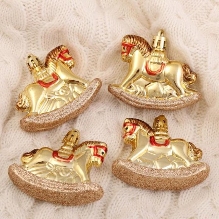 Christmas tree decoration "Horse - rocking" (set 4 pcs) 6.5x5 cm, gold