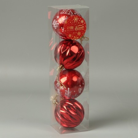 Set of balls plastic D-5.5 cm, 4 pcs "New Year's Fun" geometry of the edge, red-1