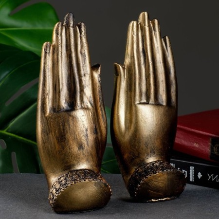 Figure "Two palms with Buddha" bronze, 11x21x8cm-4