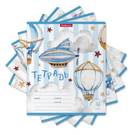 Notebook of 12 sheets in the Erichkrause cage "in the clouds", covered cardboard, an offset unit, mix (1 species in a adhesion)-1