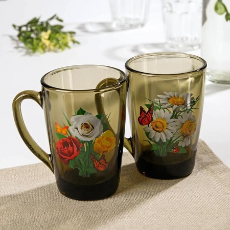 Glass mug "Bouquets", 300 ml, color mix-3
