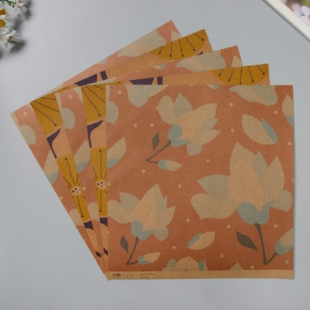 Scrapbooking paper bilateral craft "Flowers" density 180 grams set 5 pcs 30.5x32 cm-1