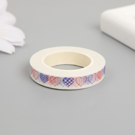 Adhesive tape paper "Drawn hearts" Width 0.8 cm winding 10 m 4.1x4.1x0.8 cm-1