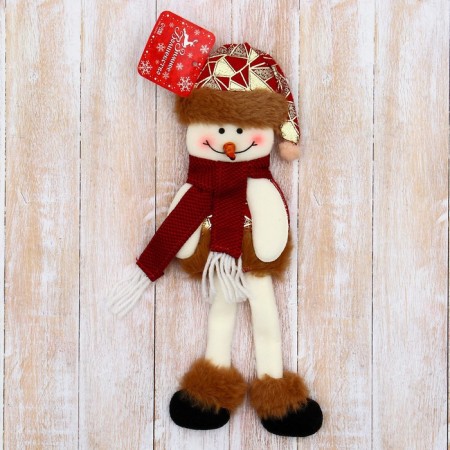 Soft suspension "Snowman in a suit with a pattern of geometry, long legs" 8x26 cm, red-1