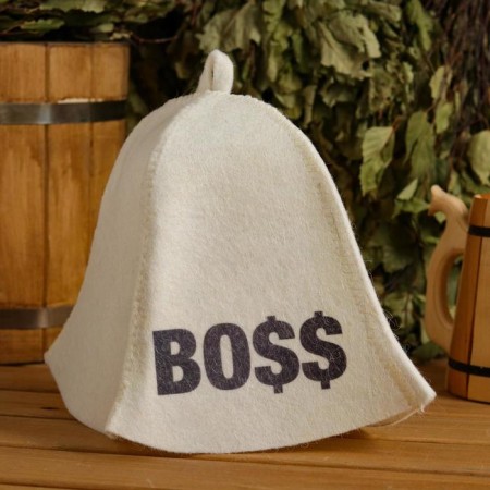 Boss Bath cap with print, white