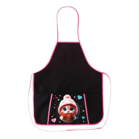 Apron for labor + sleevens, 535 x 445 mm, Hatber "Kitten in a hat" with a black pocket nfn_35115-1