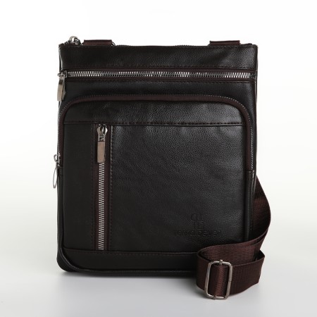 Men's bag with lightning, Terra Dever, 2 pockets, a long belt, brown color-1