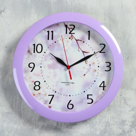 Watching clock, series: flowers, "flowering tree", smooth move, d-29 cm, lilac rim