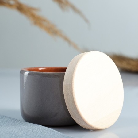 Capacity for spices with a Vyatskaya wooden cover 0.1l, 6.5x6cm, gray-1