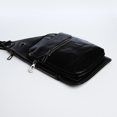 Male sling bag made of artificial leather, black color-4