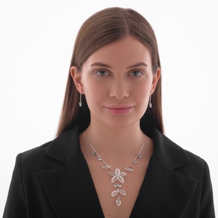 Set 2 objects: earrings, necklace "sophistication" a winter flower, white in silver, 40cm-5