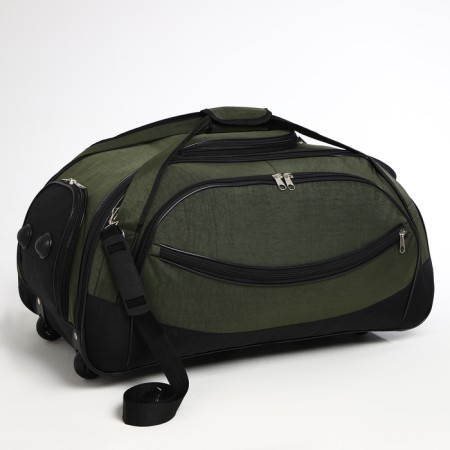 Road bag on wheels, a lightning department, shoes, 3 outer pockets, long belt, black color/hack