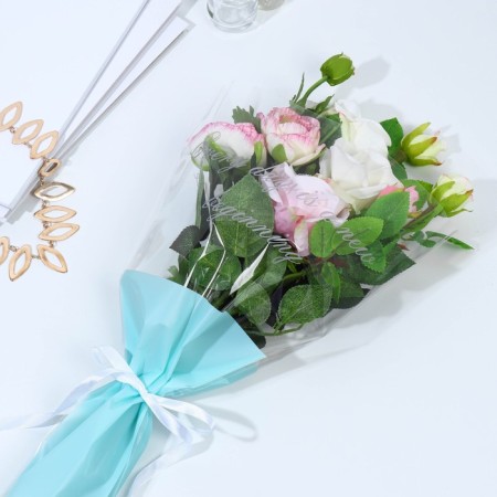 Flower package "EVERY DAY IS A New Begining", Blue, 30 x 10 x 45 cm