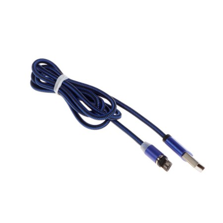 MaxVI MCM -01M cable, microUSB - USB, 2 A, 1 m, magnetic, nylon, backlight, blue-2
