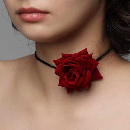 Choker "Tango" flower on threads, red-black color, 30cm