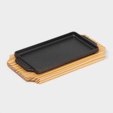 Cast iron pan “rectangle”, 23.5 × 12 × 3 cm, with handles, on a wooden stand