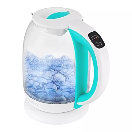 KT-6140-3 kettle, electric, glass, 1.7 l, 2200 watts, backlight, white and turquoise