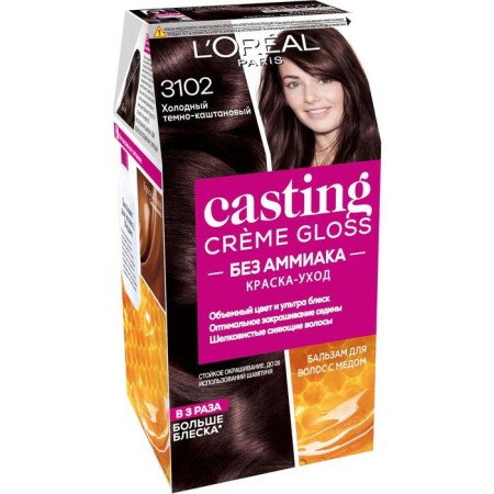 L’Oreal casting Creme Gloss hair dye-carriage, without ammonia, shade 3102 Cold dark brown
