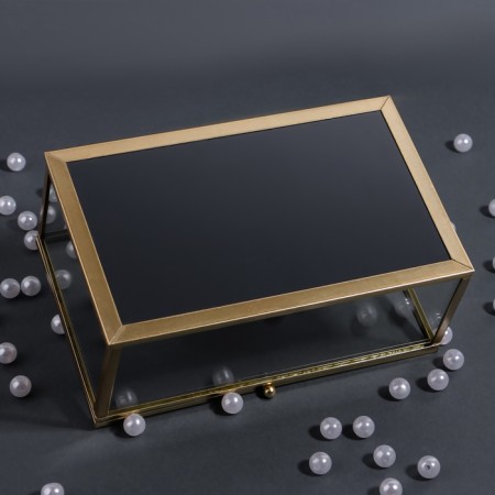 Organizer for storage "Crystal", with a lid, glass, 1 section, 17 × 11.5 × 10 cm, the color is transparent/copper/pink-10