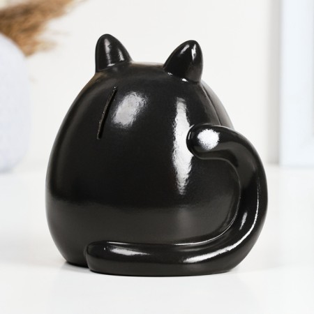 Piggy bank "Round Cat with Heart" Black, 14cm-3