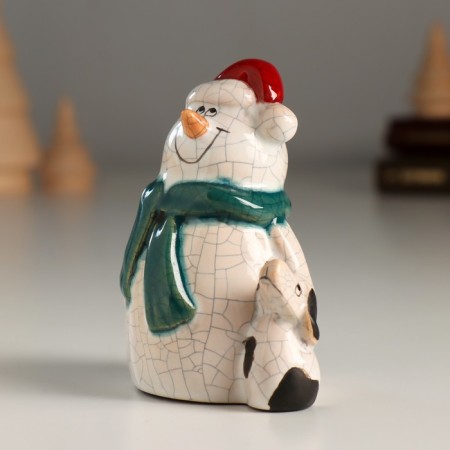 Souvenir ceramics "Snowman and fluffy friend" 5.2x7, x8.7 cm-3