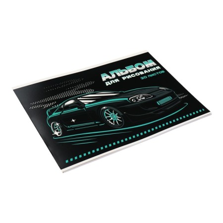 Album for drawing A4, 20 sheets on glue "Black Car", covered cardboard cover, selective UV-lak, block 100 g/m2-1