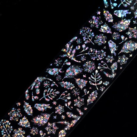 New Year! Nail foil "branches and bullfinches", translated, 4 × 50 cm, holography-1