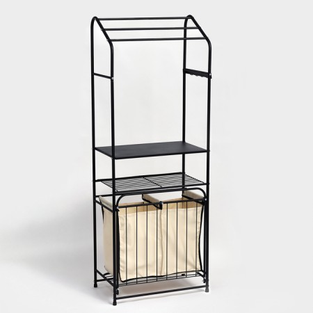 A rack with a dual laundry basket and crossbars, 2-tier, black color, 60x35x160 cm 1065649-2